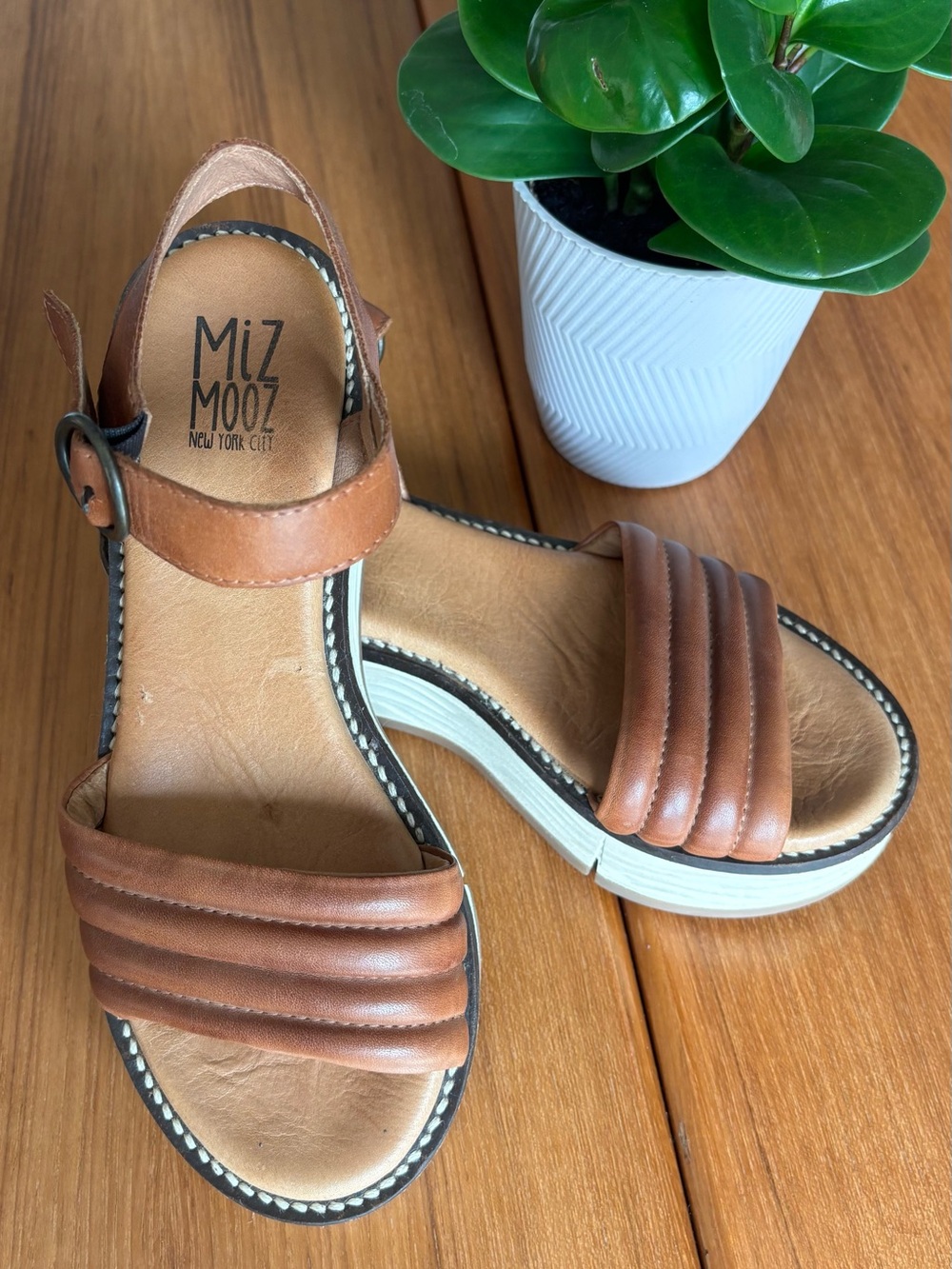 Miz Mooz Cognac Leather Platform Sandals